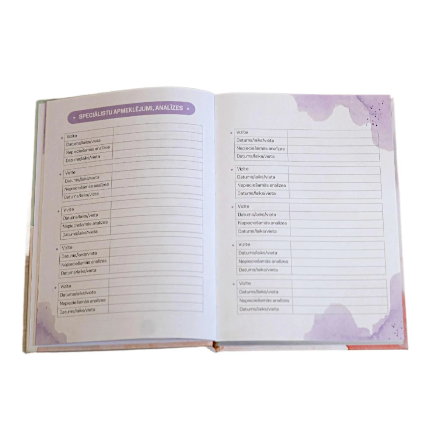 Grūtniecības dienasgrāmata - ārstu apmeklējumu, analīžu u.c. pierakstu tabula