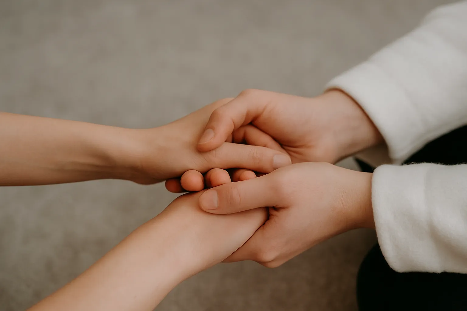 Psihologa konsultācija - rokas, kas saņēmušas otras rokas atbalstā. 